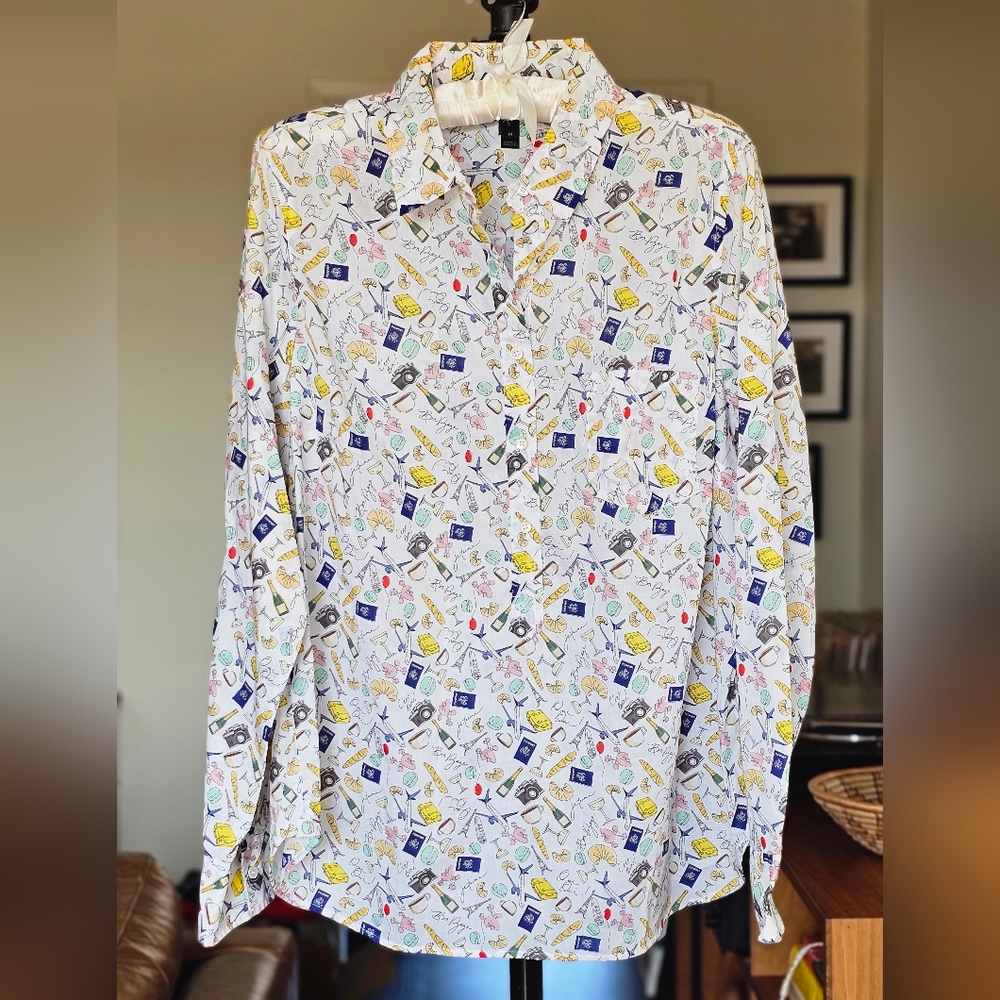 J. Crew Paris Print Cotton Popover Shirt